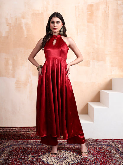 Ruby Anarkali Set with Chanderi Silk Dupatta