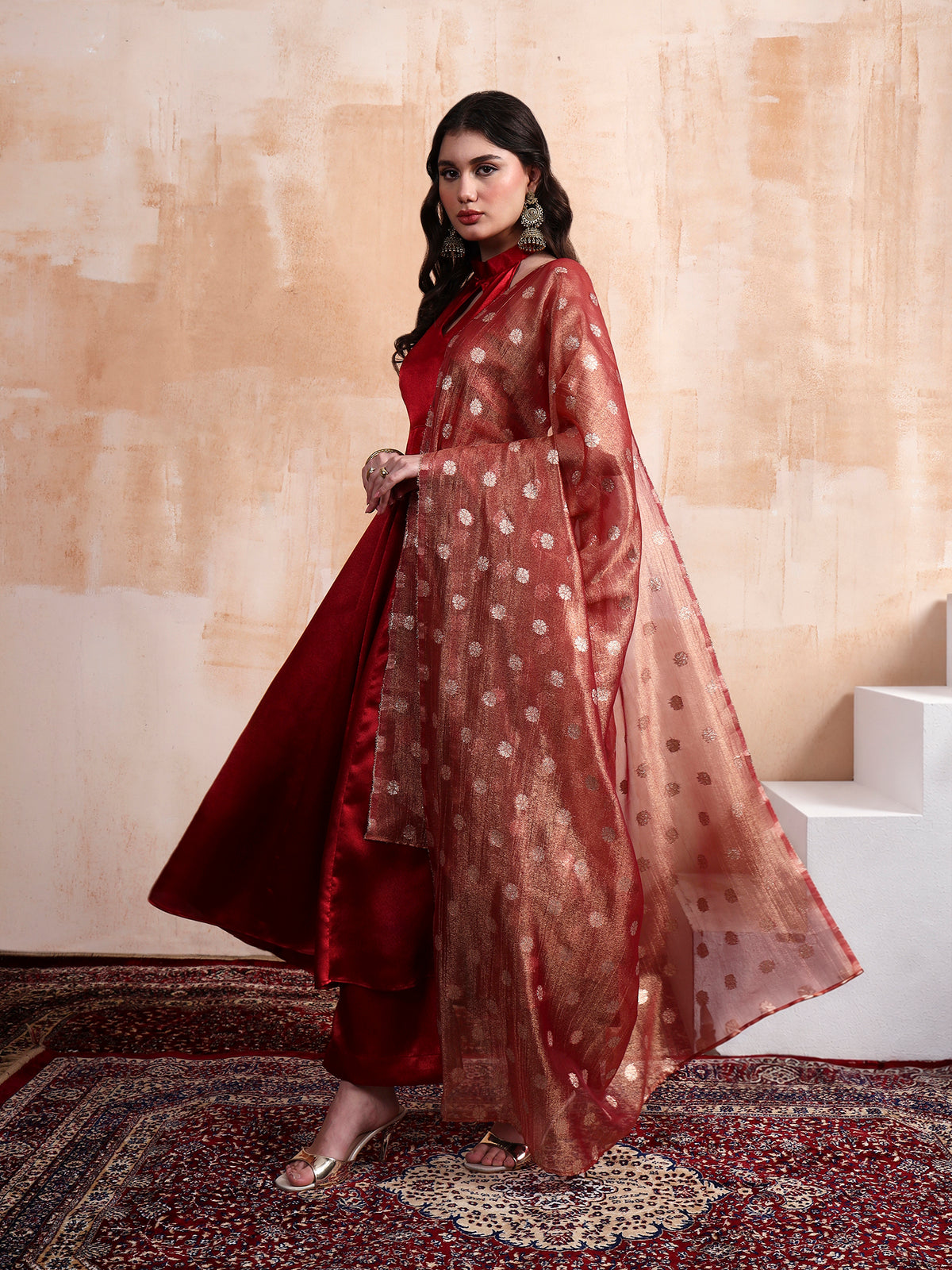 Ruby Anarkali Set with Chanderi Silk Dupatta