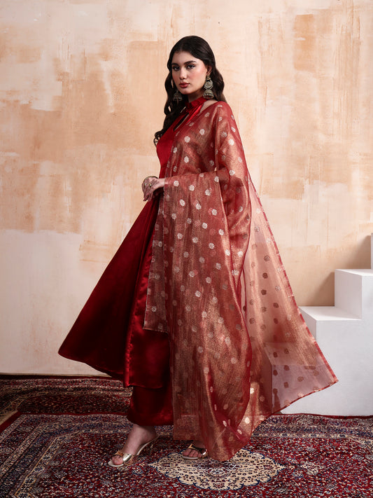 Ruby Anarkali Set with Chanderi Silk Dupatta