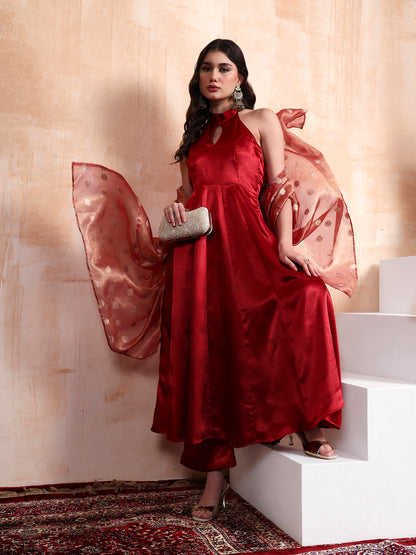 Ruby Anarkali Set with Chanderi Silk Dupatta