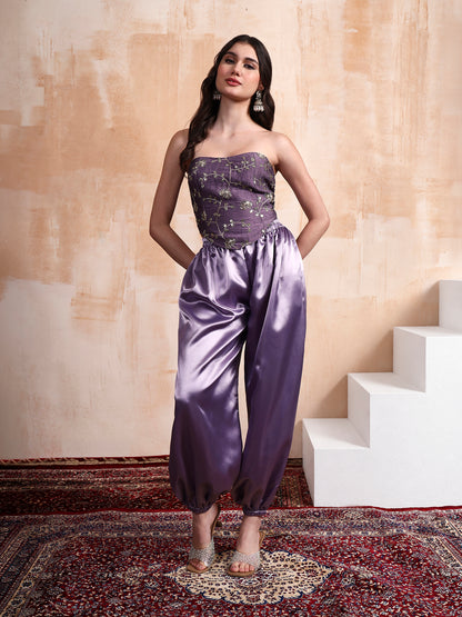 Cosmic Purple Embroidered Corset with Ballon Pants