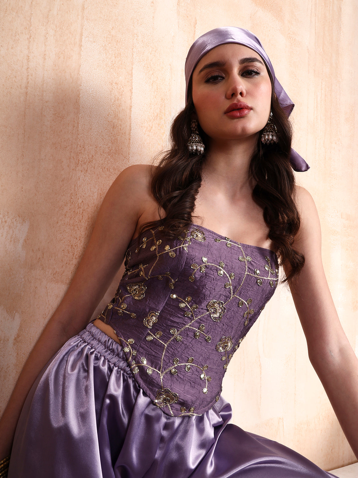 Cosmic Purple Embroidered Corset with Ballon Pants