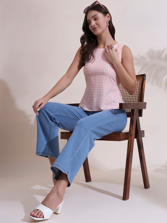 Plaid Sleeveless Back Tie-up Top