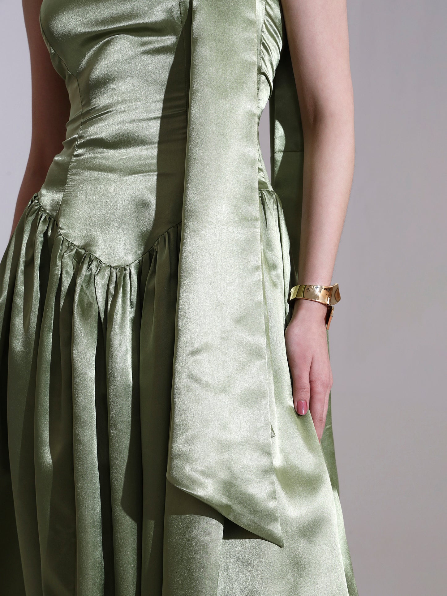 Sage Victoria Satin Fit and Flare Dress