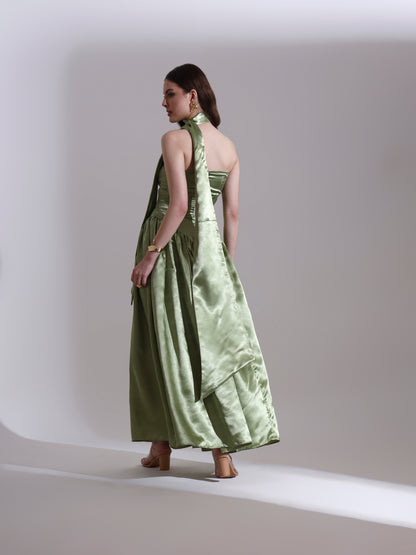Sage Victoria Satin Fit and Flare Dress
