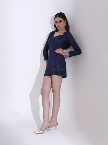 Blue Shimmer Sweetheart Neck Bodycon Dress