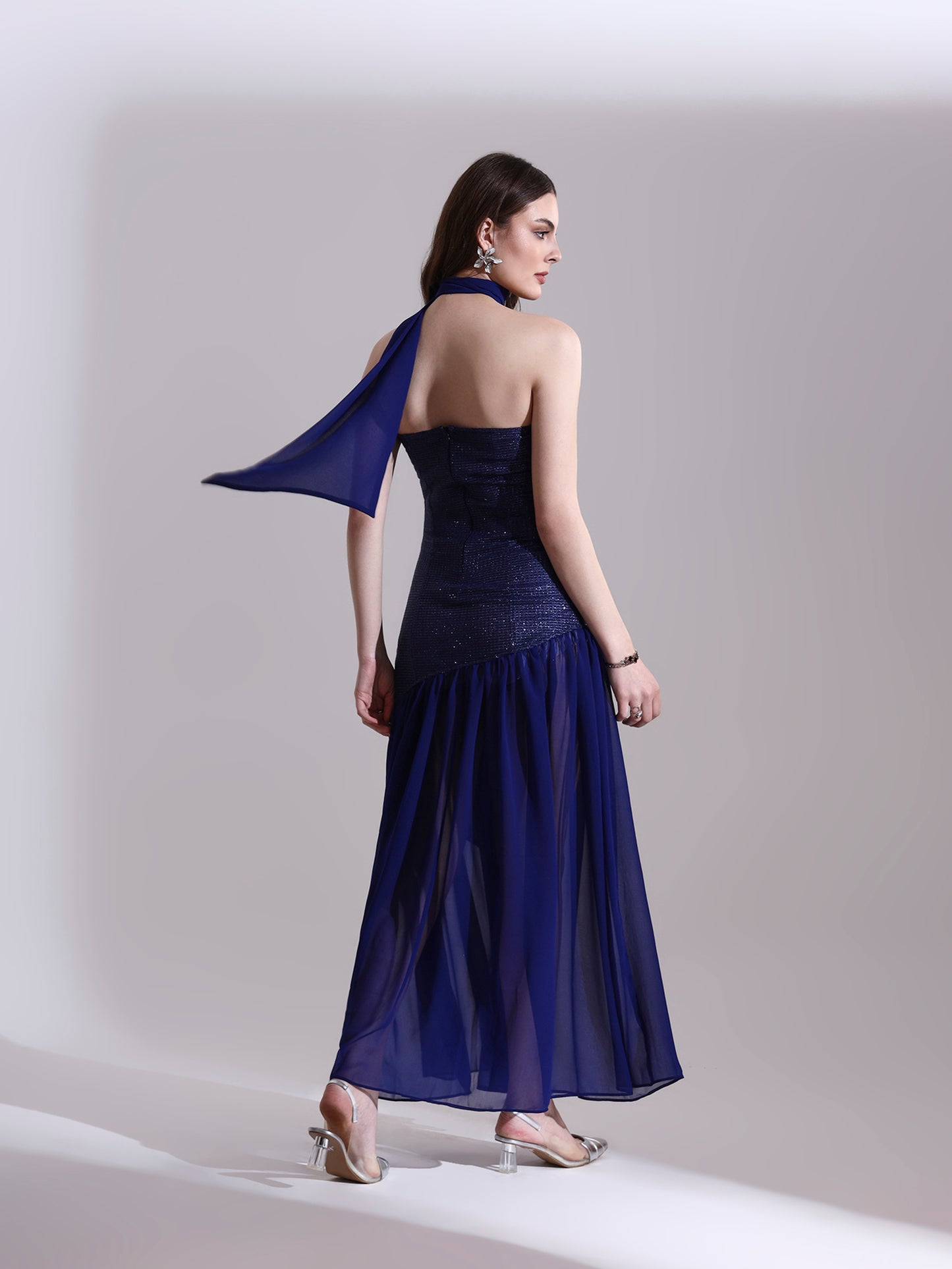 Midnight Blue Shimmer Fit and Flare Dress