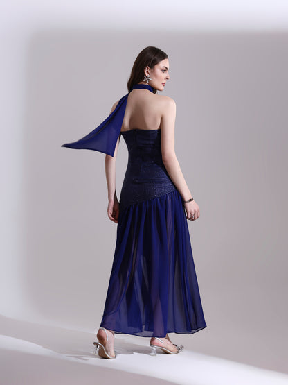Midnight Blue Shimmer Fit and Flare Dress