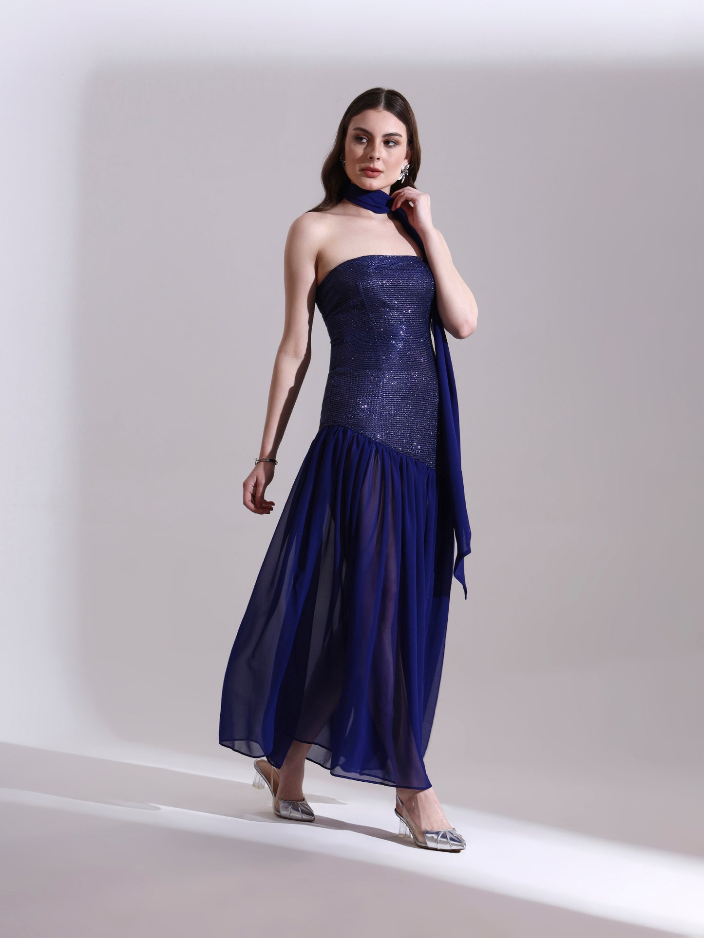 Midnight Blue Shimmer Fit and Flare Dress