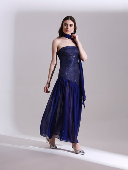 Midnight Blue Shimmer Fit and Flare Dress