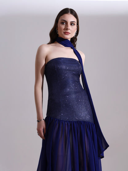 Midnight Blue Shimmer Fit and Flare Dress
