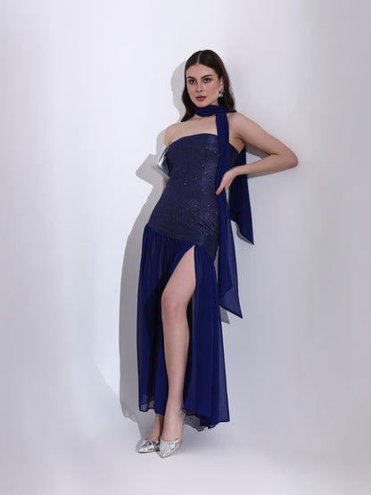 Midnight Blue Shimmer Fit and Flare Dress