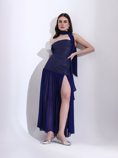 Midnight Blue Shimmer Fit and Flare Dress