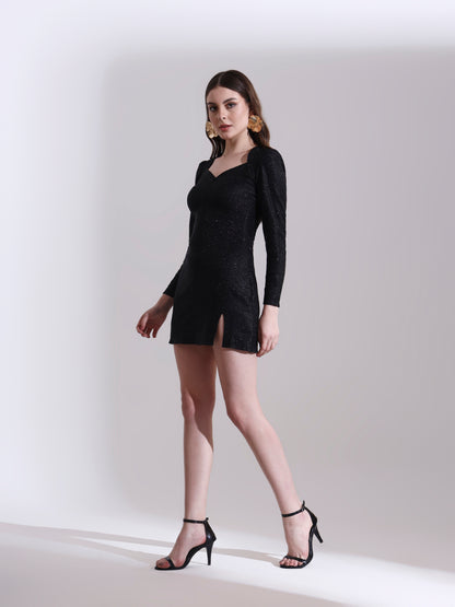 Black Shimmer Sweetheart Neck Bodycon Dress