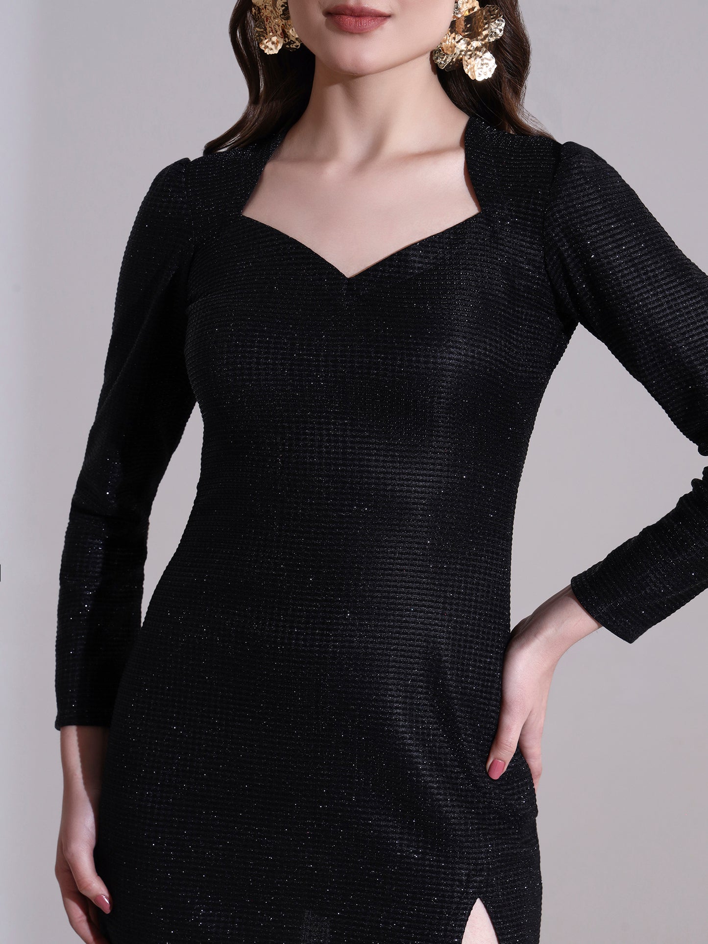 Black Shimmer Sweetheart Neck Bodycon Dress