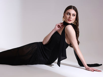 Moonlit Black Shimmer Fit and Flare Dress