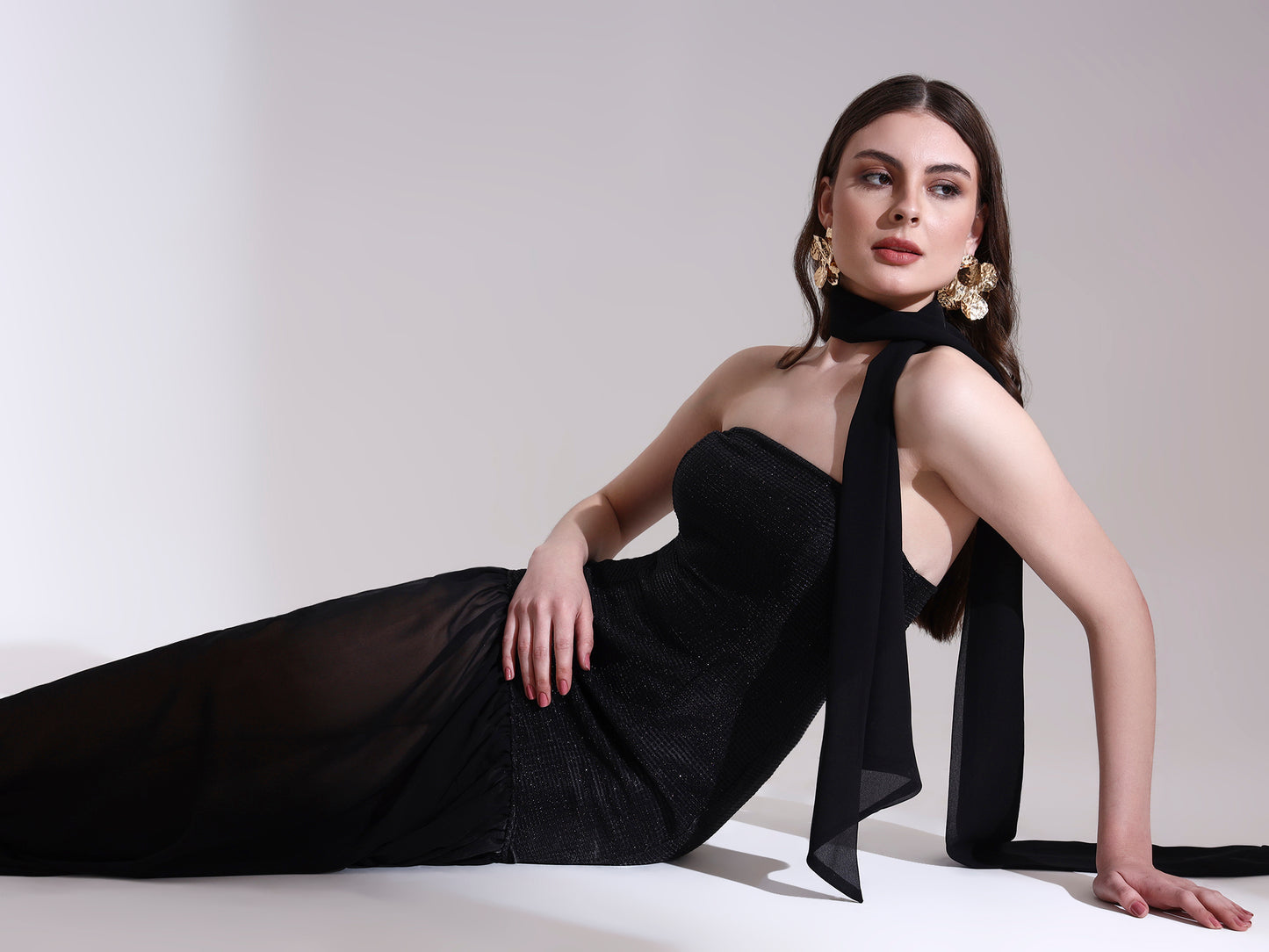 Moonlit Black Shimmer Fit and Flare Dress