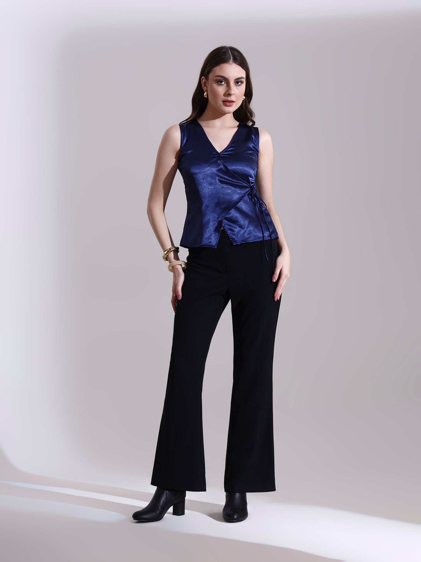 Blue Satin Warp Tie-up Top