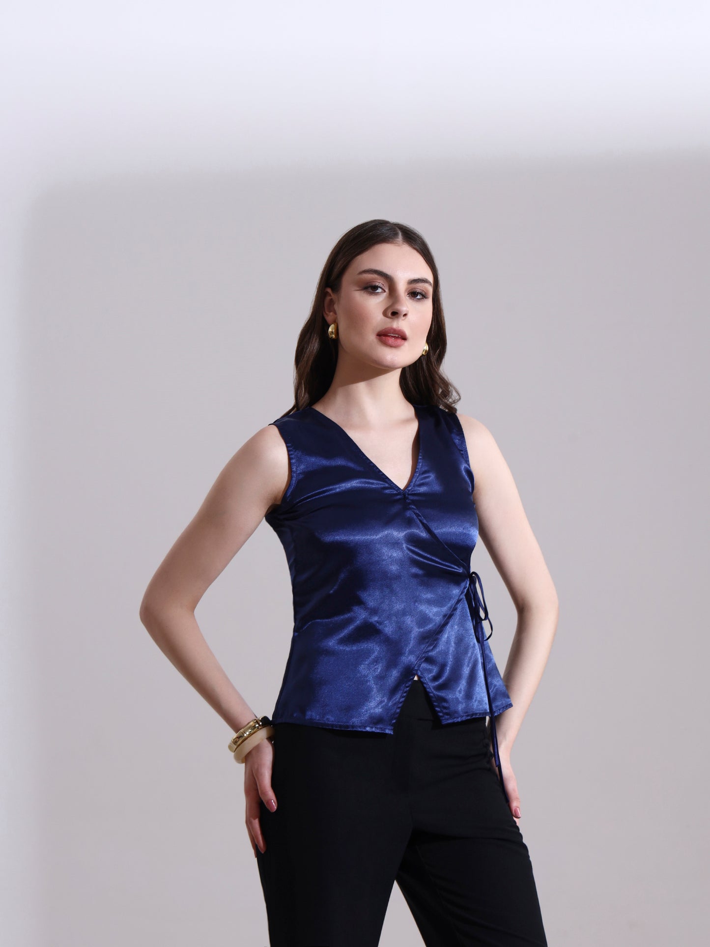 Blue Satin Warp Tie-up Top