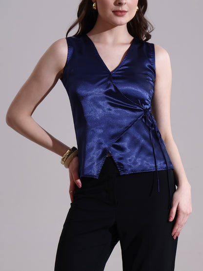 Blue Satin Warp Tie-up Top