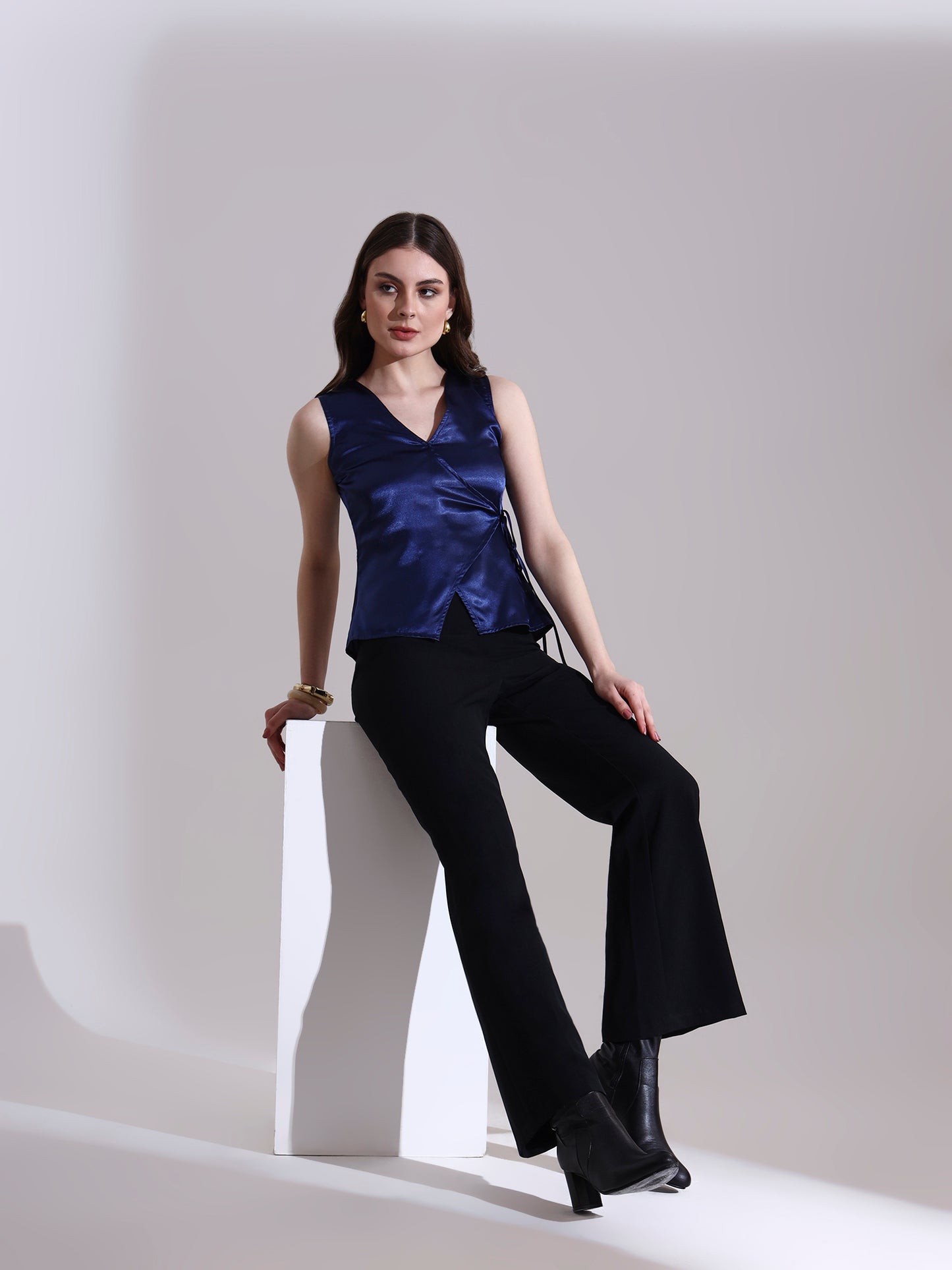 Blue Satin Warp Tie-up Top