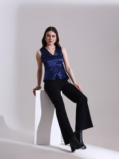 Blue Satin Warp Tie-up Top