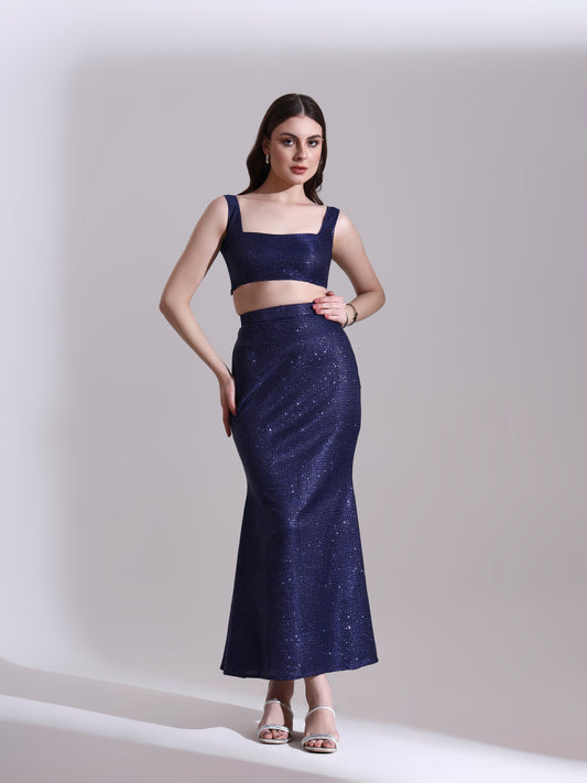 Midnight Blue Shimmer Top and Skirt Set