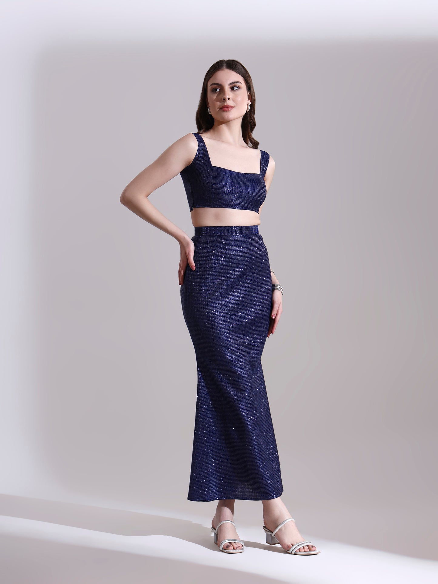 Midnight Blue Shimmer Top and Skirt Set