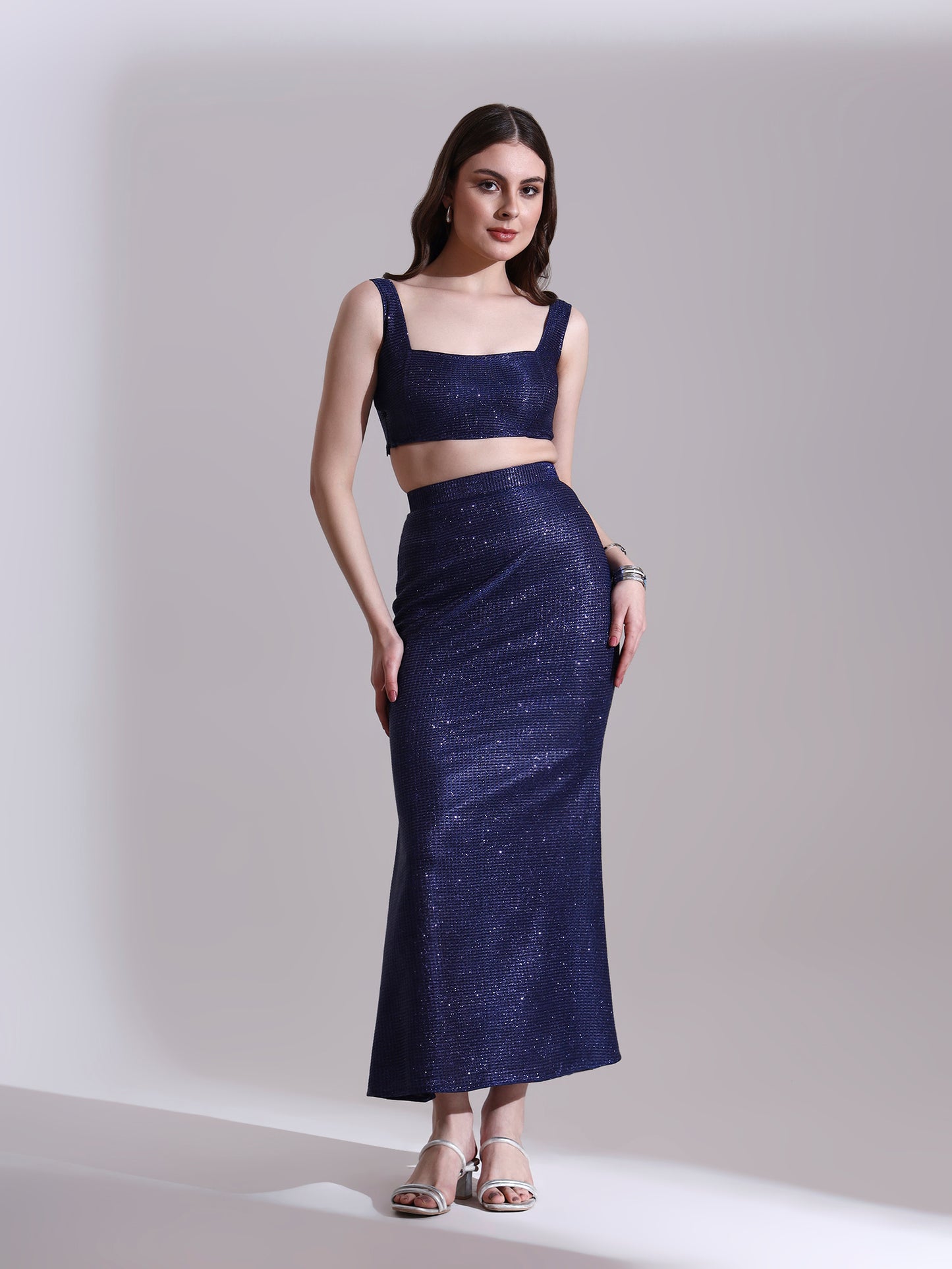 Midnight Blue Shimmer Top and Skirt Set