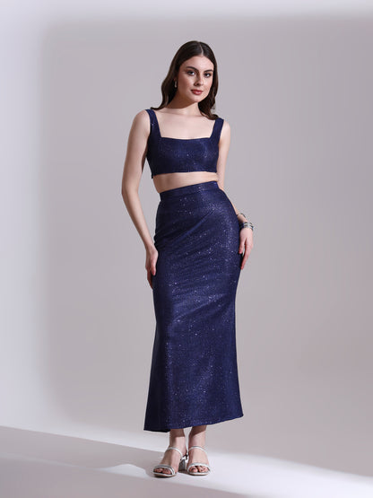 Midnight Blue Shimmer Top and Skirt Set
