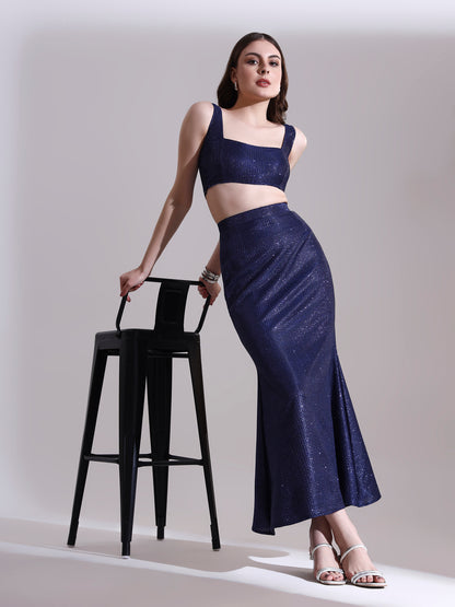 Midnight Blue Shimmer Top and Skirt Set