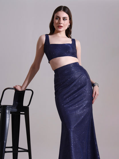 Midnight Blue Shimmer Top and Skirt Set