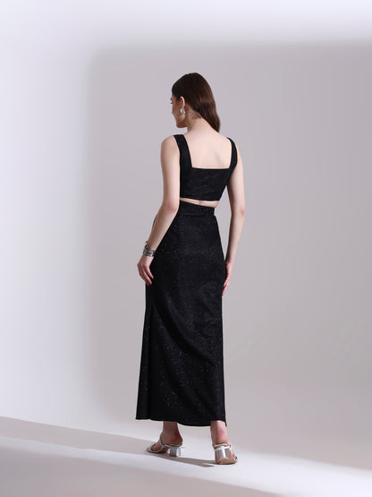 Moonlit Black Shimmer Top and Skirt Set