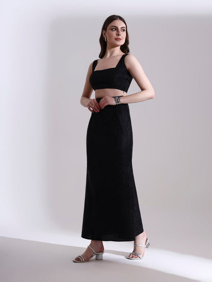 Moonlit Black Shimmer Top and Skirt Set
