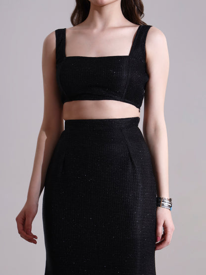 Moonlit Black Shimmer Top and Skirt Set