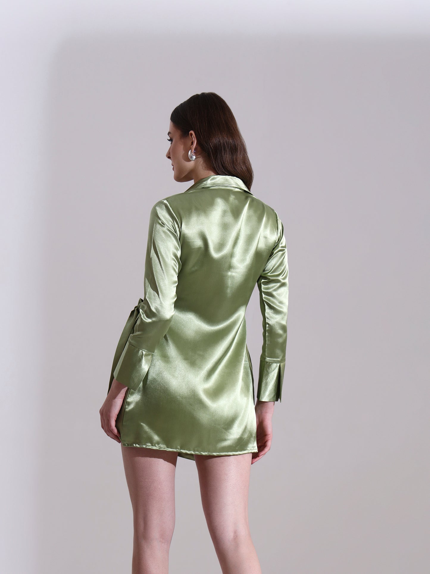Sage Satin Tie-up Mini Dress