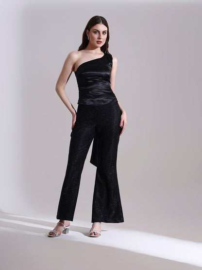 Moonlit Satin Asymmetric Top with Shimmer Pants