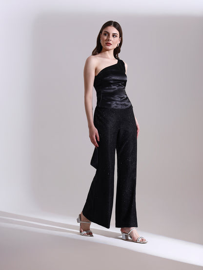 Moonlit Satin Asymmetric Top with Shimmer Pants