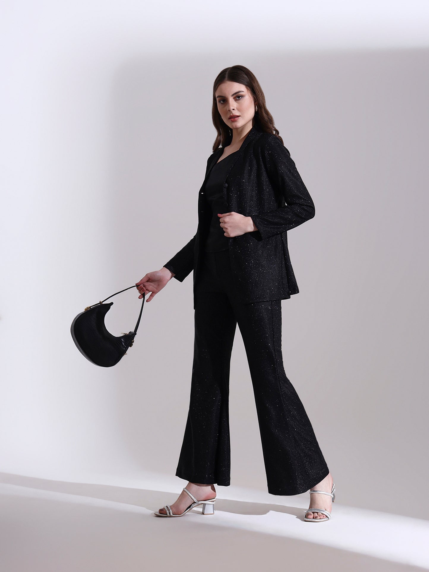 Moonlit Black Shimmer Blazer Set