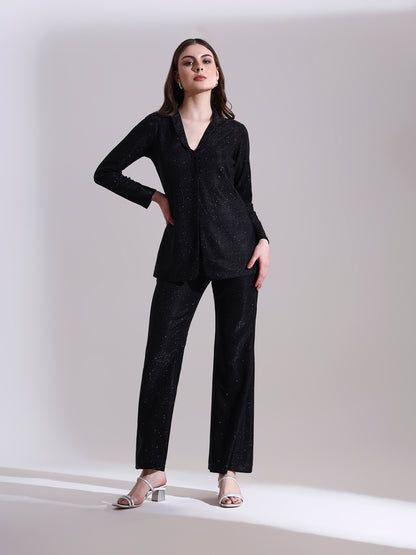 Moonlit Black Shimmer Blazer Set