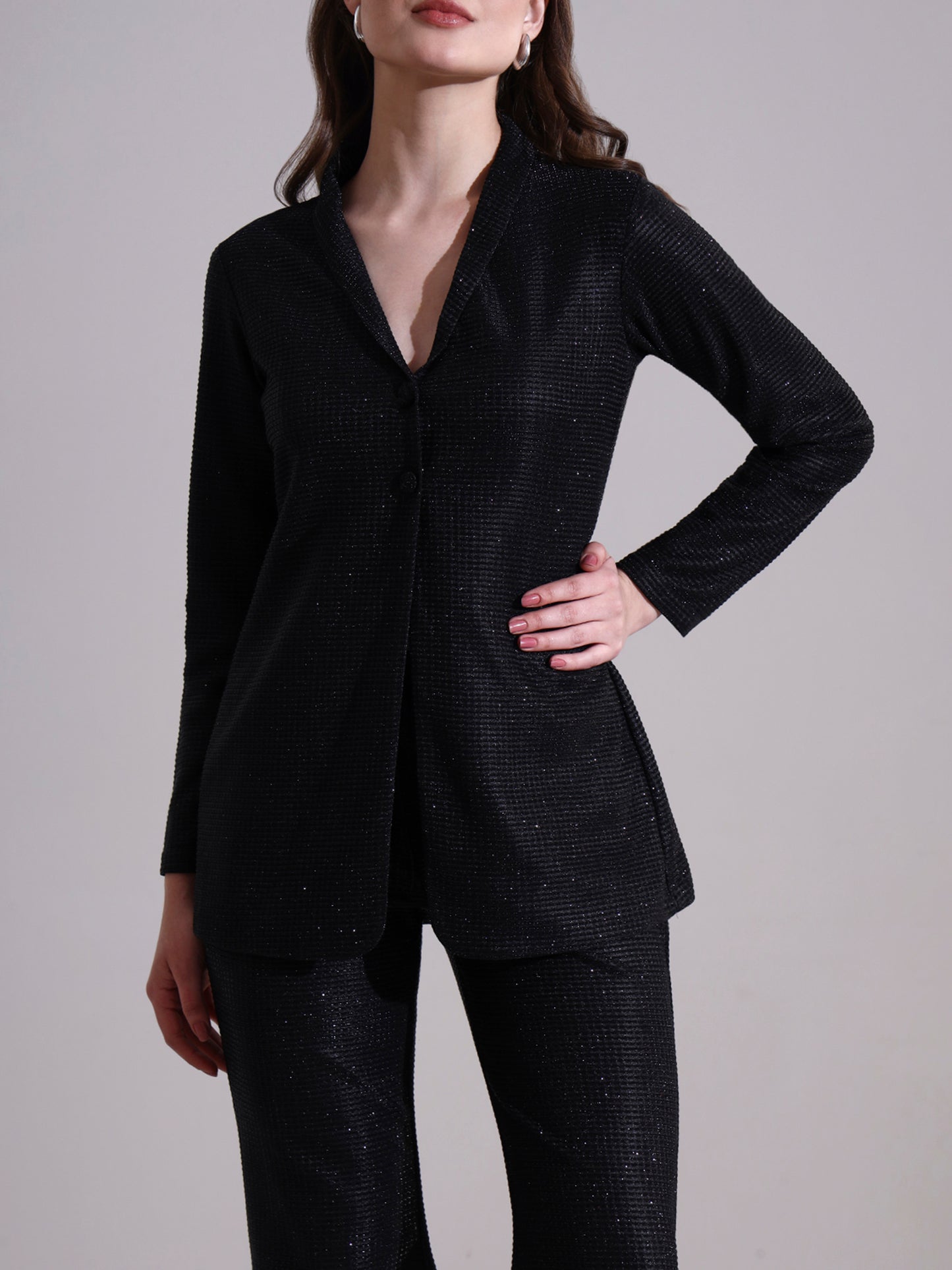 Moonlit Black Shimmer Blazer Set
