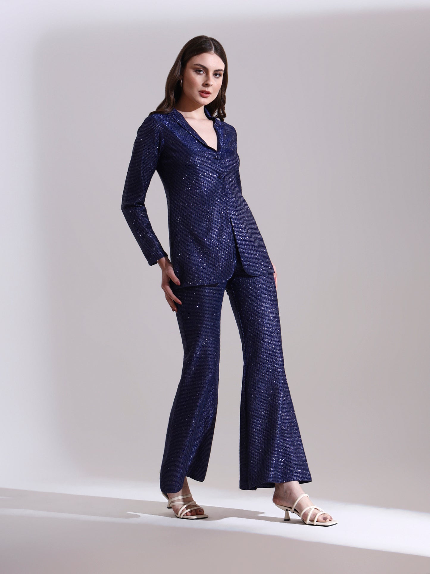 Midnight Blue Shimmer Blazer Set