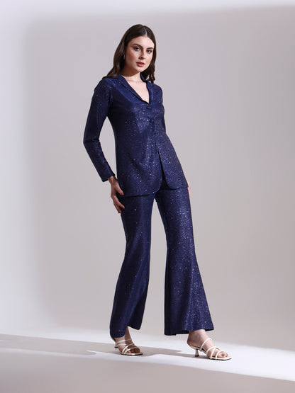 Midnight Blue Shimmer Blazer Set
