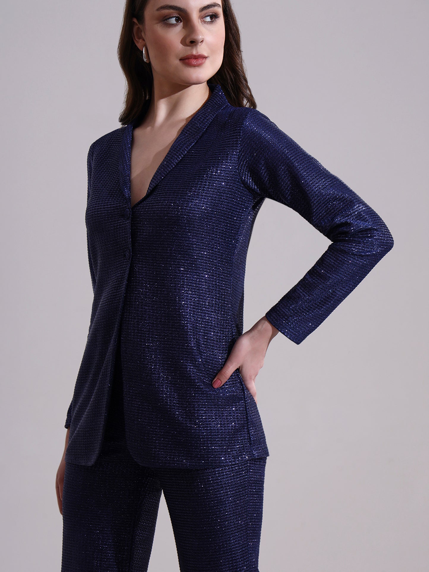 Midnight Blue Shimmer Blazer Set