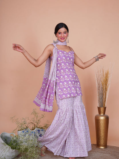 Lavender Buti Strappy Short Kurti