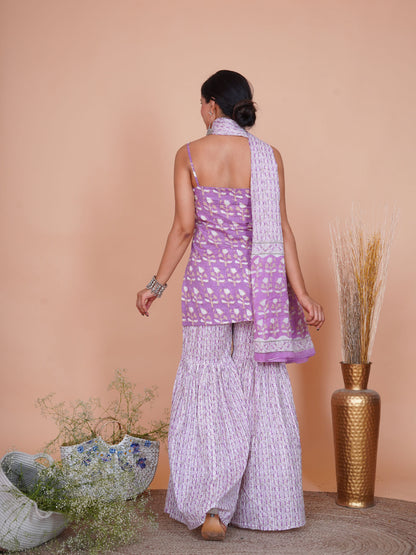 Lavender Buti Strappy Short Kurti