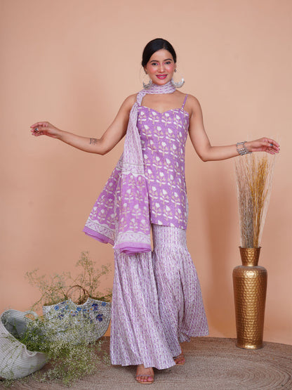 Lavender Buti Strappy Short Kurti