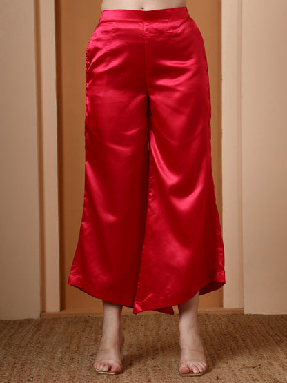 Hot Pink Embellished Kurta and Asymmetric Palazzo set