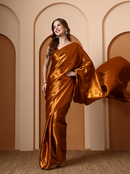 Mustard Embellished Satin Saree