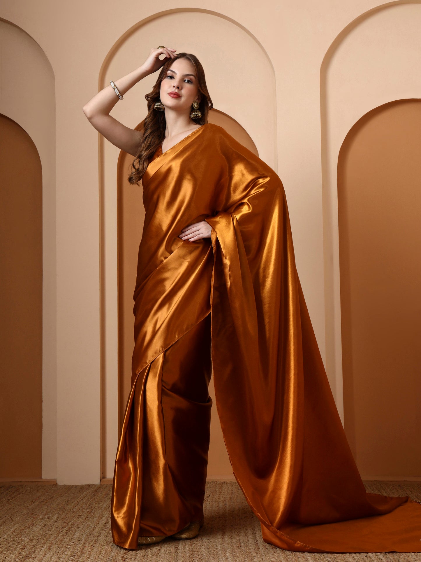Mustard Embellished Satin Saree